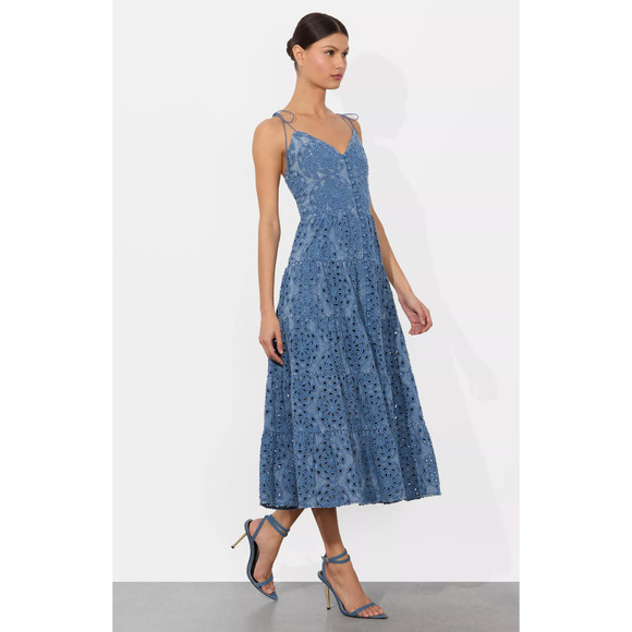 Alice + Olivia Shanti Embroidered Chambray Midi Dress NWT US 4 - Picture 2 of 7